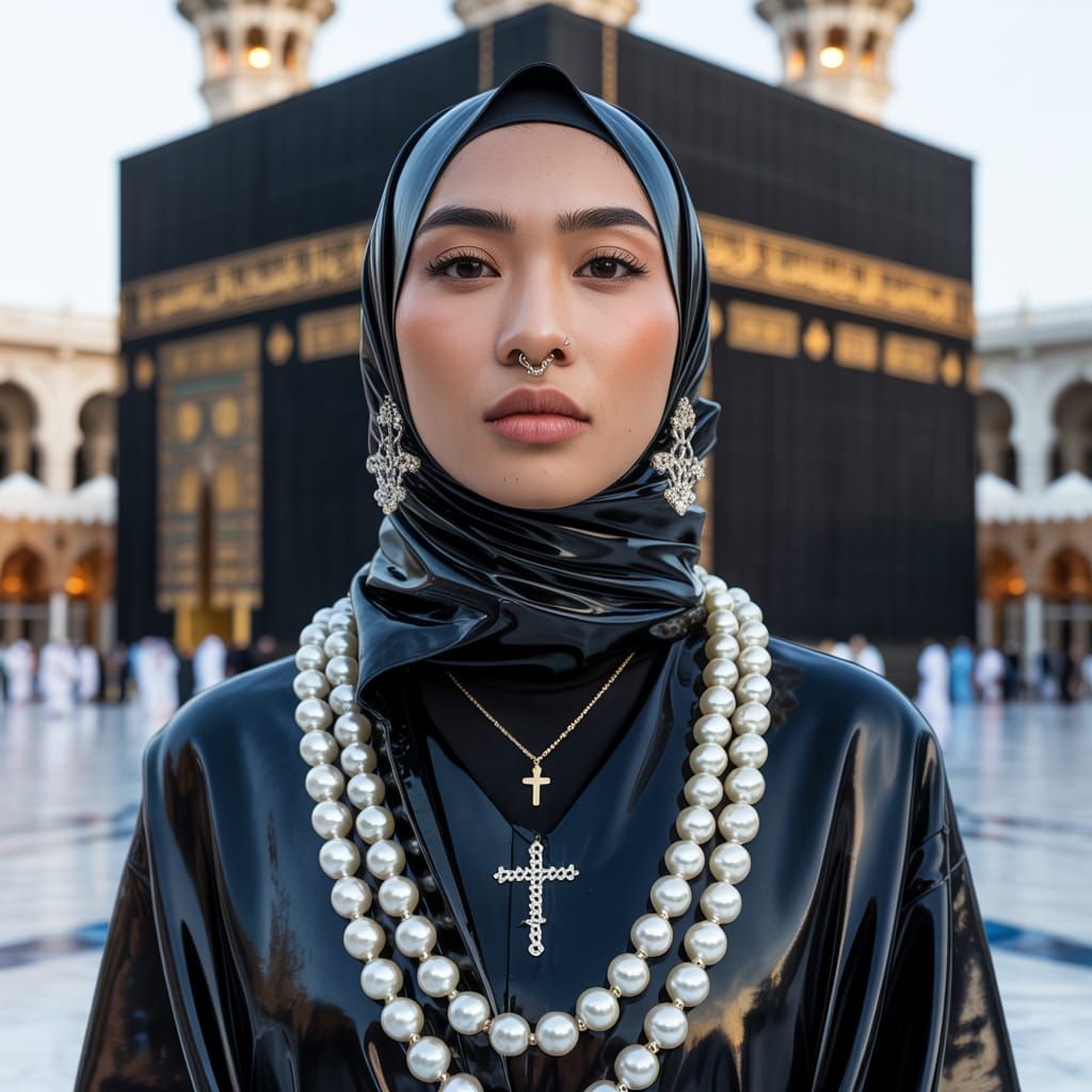 Woman with Pearl Body Chain at the Kaaba