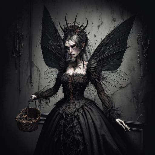 Surreal Dark Fantasy Tooth Fairy Made of Flies and Maggots