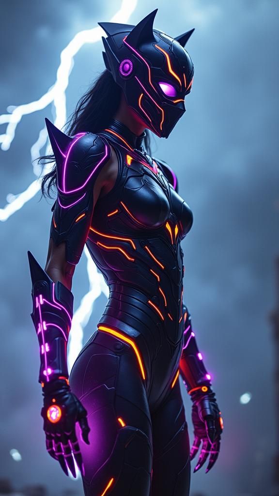 High-Tech Fusion Warrior in Lightning Storm