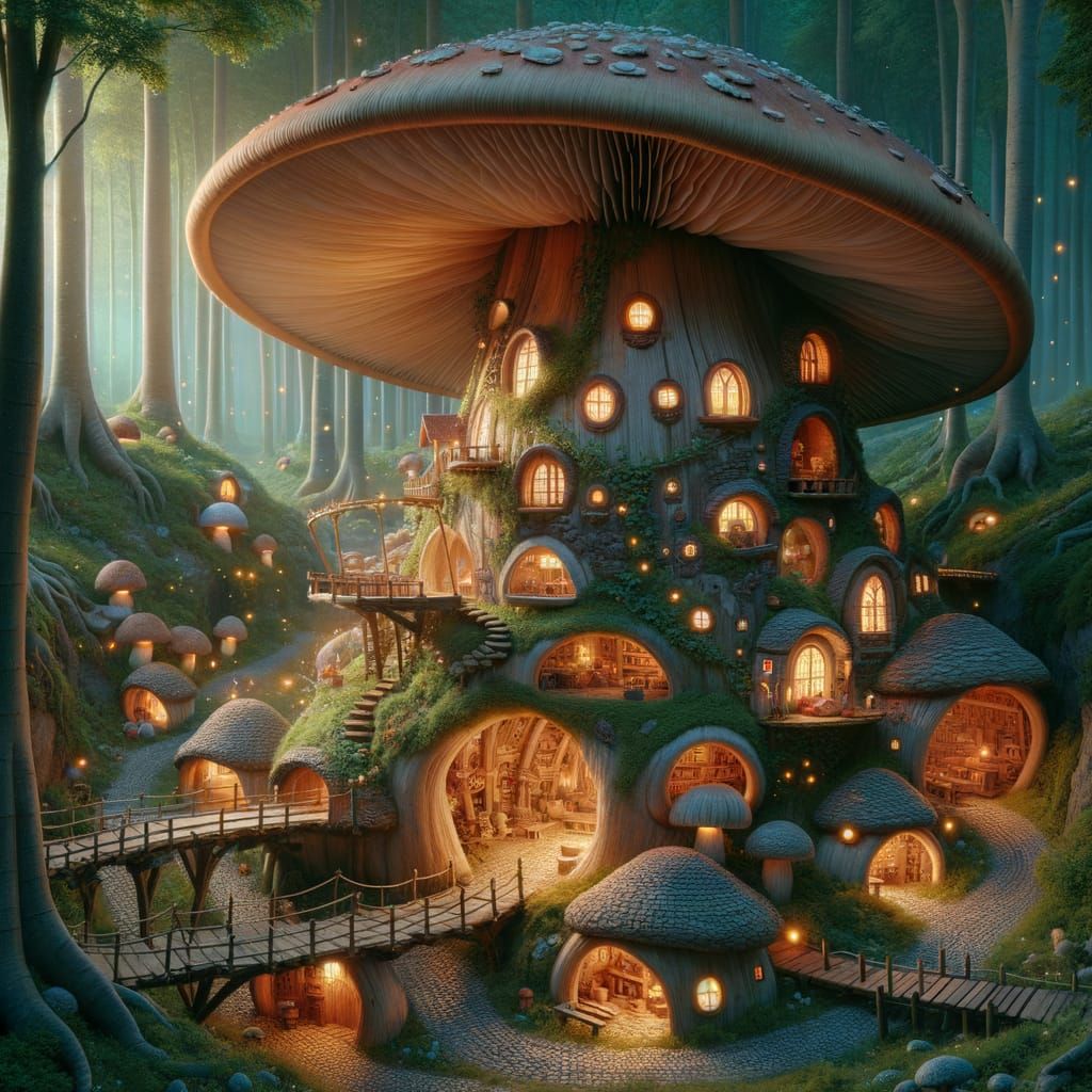 Enchanted Forest Village Inside Giant Mushroom