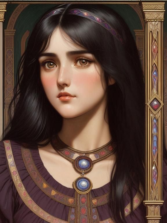 Beautiful Woman with Soulful Eyes in Pre-Raphaelite Style