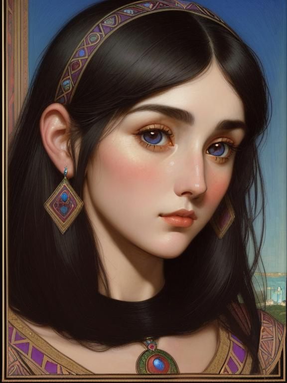 Beautiful Woman with Soulful Eyes in Pre-Raphaelite Style