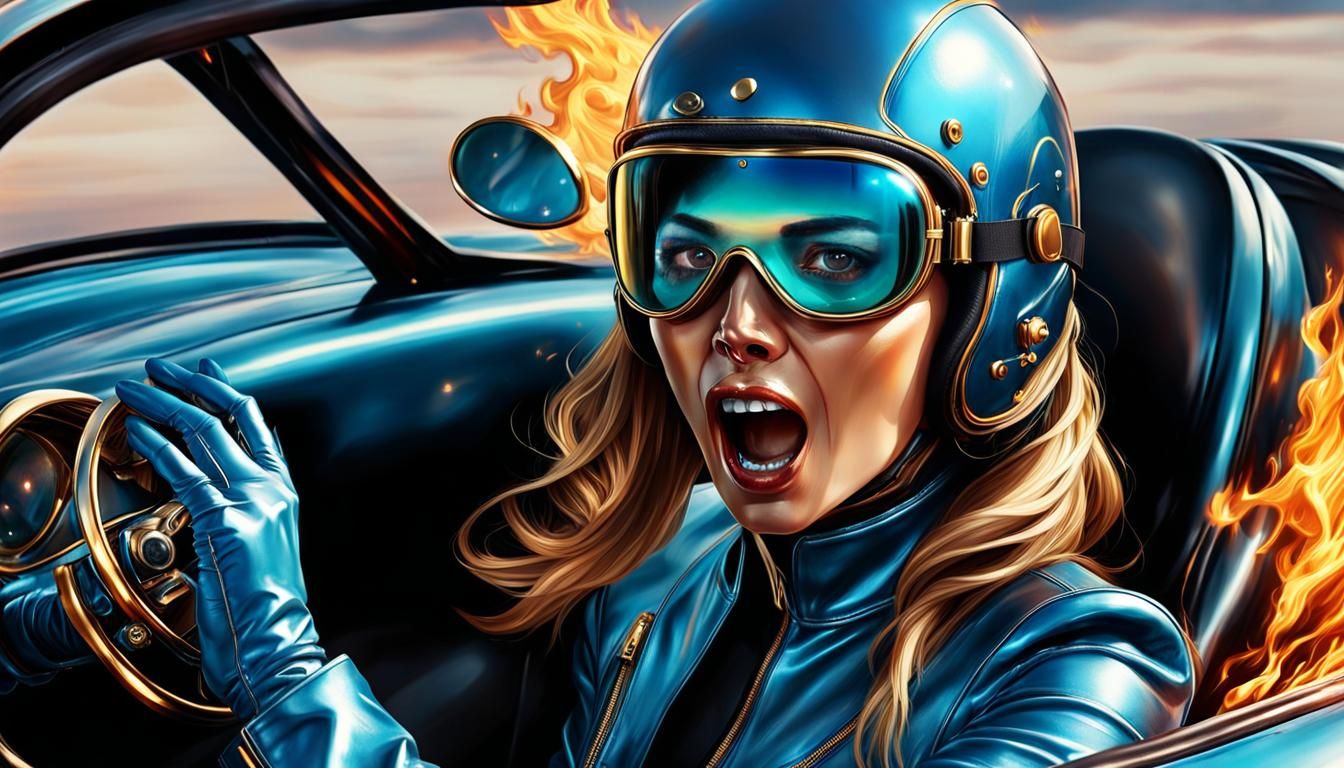 Fiery Crash: A Hyperrealistic Portrait of Fear