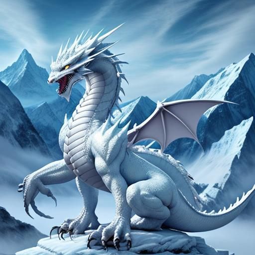 Majestic White Dragon in Icy Mountains