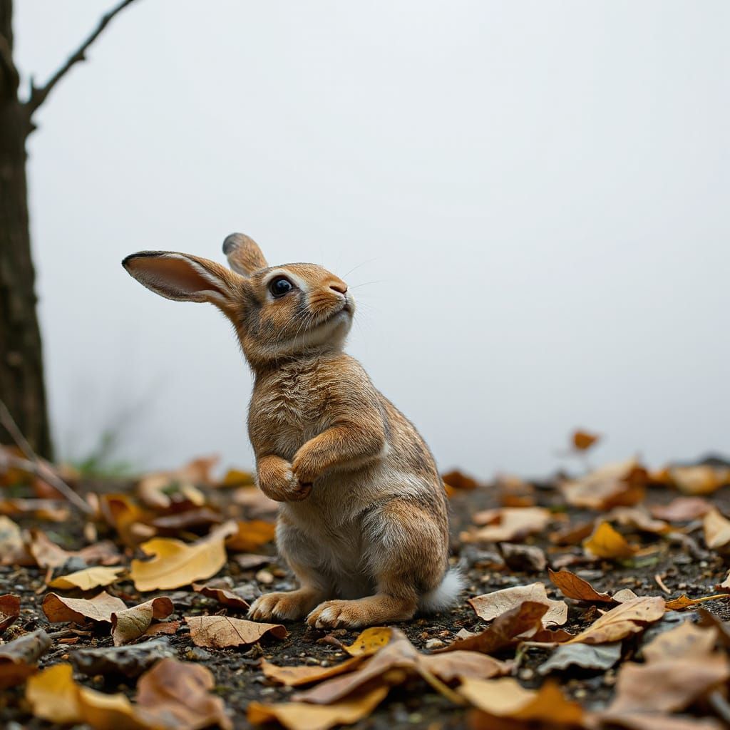 Cubist Rabbit Discovers Gray Autumn Sky