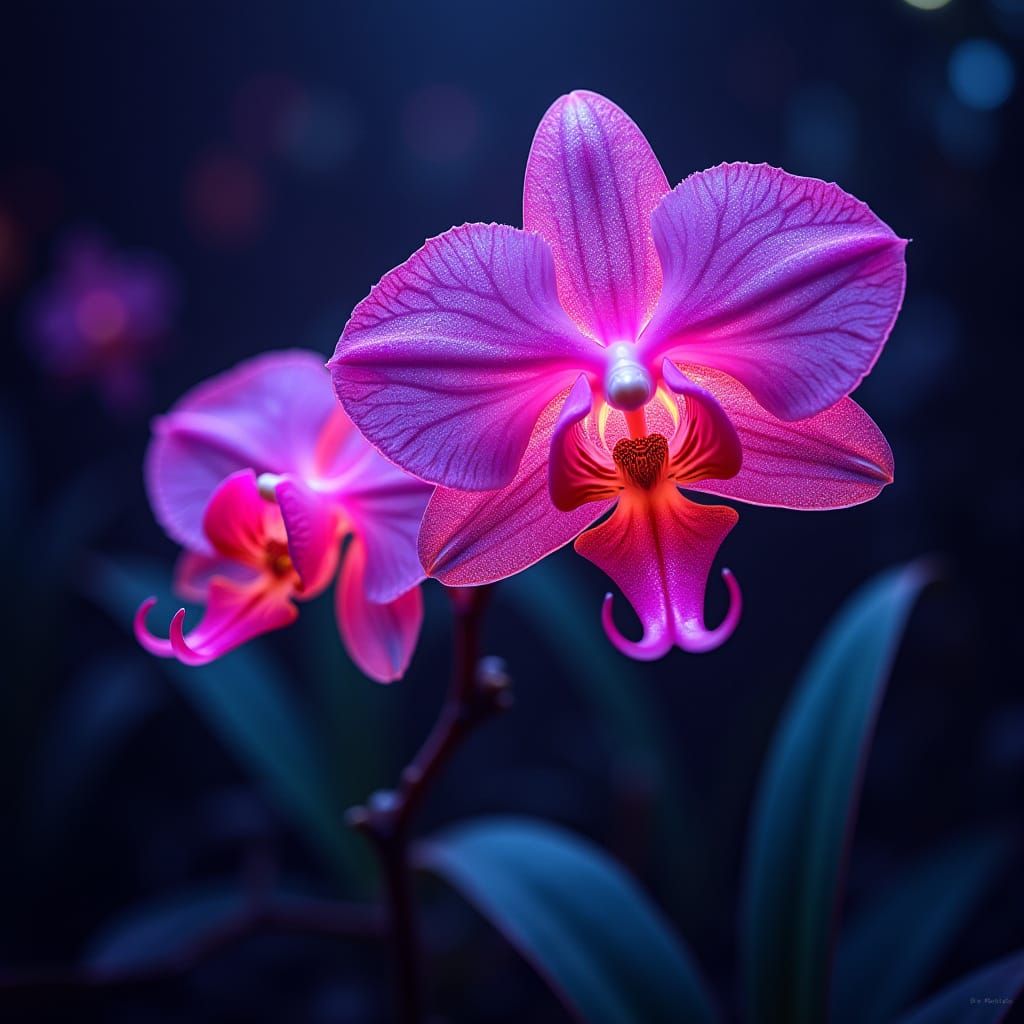 Neon Orchid Radiates Light in Dark Futuristic Style