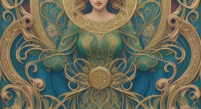 Joyful Woman in Lush Garden: An Art Nouveau Vision