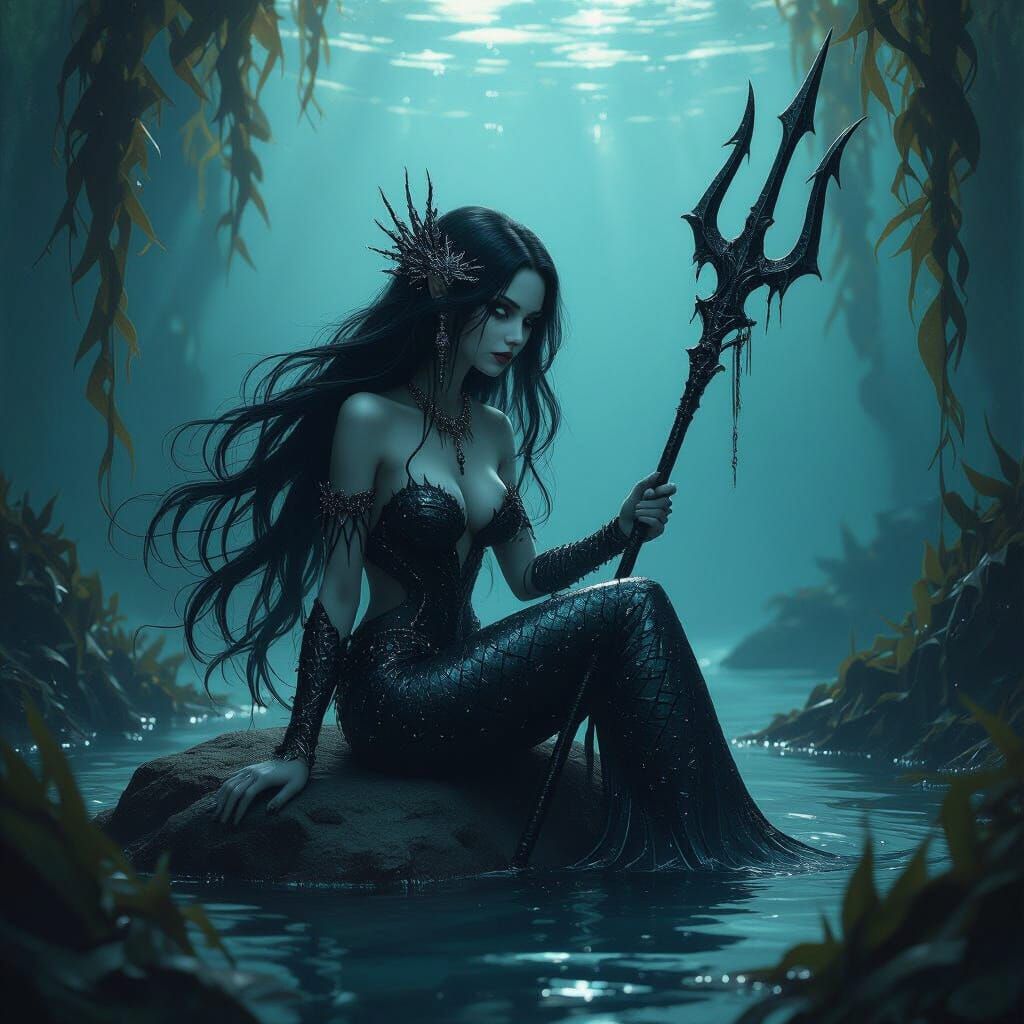 Glitched Gothic Mermaid in Dark Fantasy Glitch Art Style