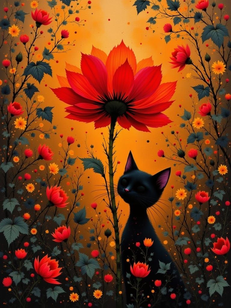 Surreal Rococo Masterpiece of a Cat in a Vibrant Garden