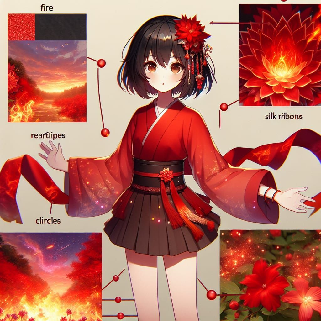 Anime Fairy Girl in Fiery Red Landscape