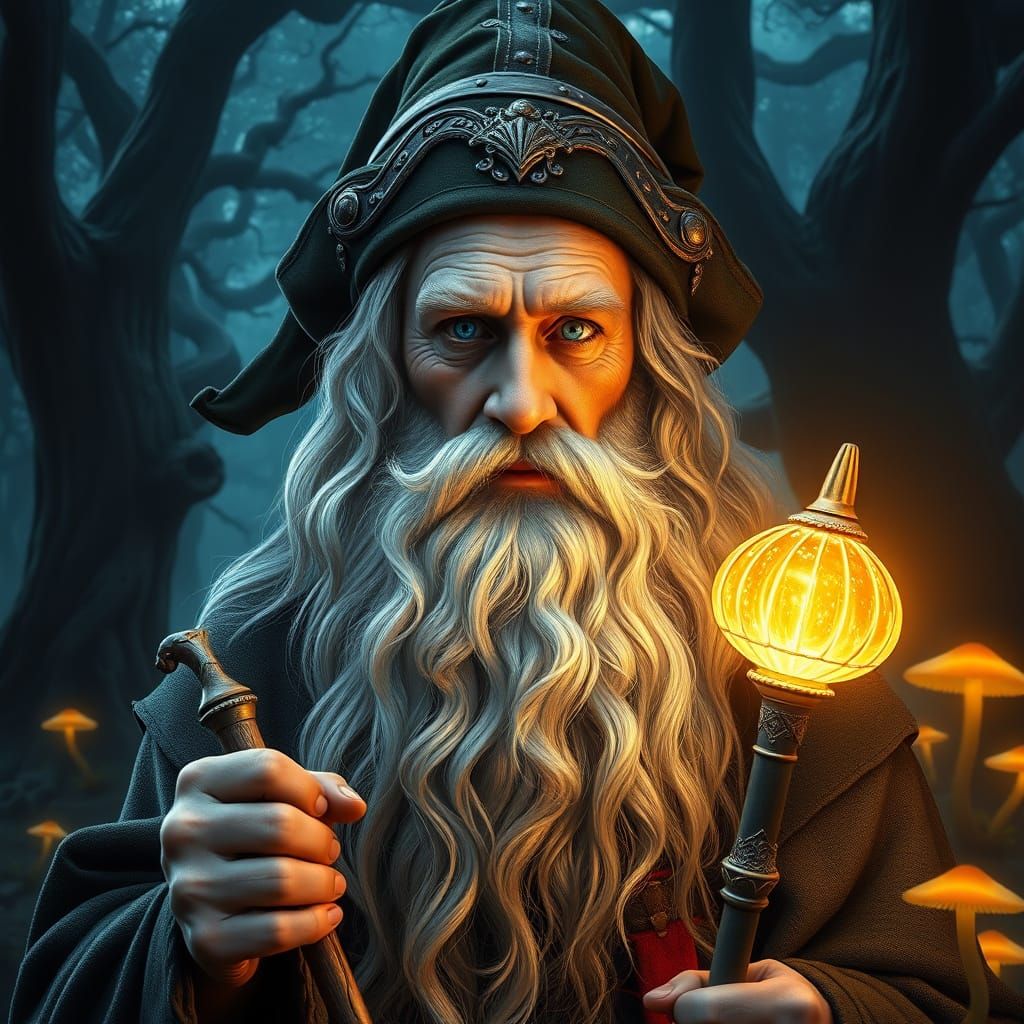 Wise Old Wizard Masterpiece in Hyperrealistic Style
