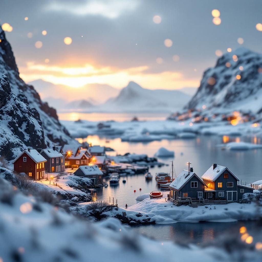 Miniature Icelandic Fishing Village in Winter Light