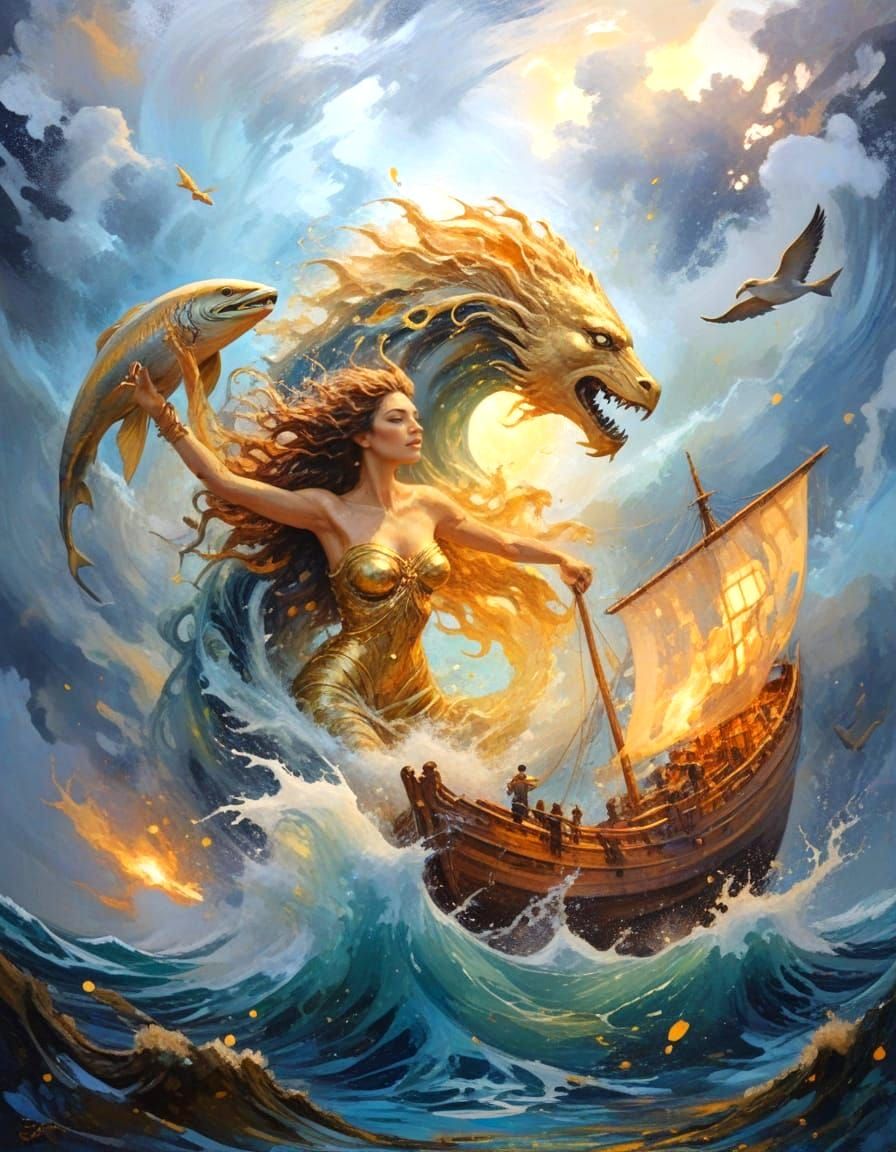 Ocean Goddess Amidst Dramatic Waves, Gallery Art