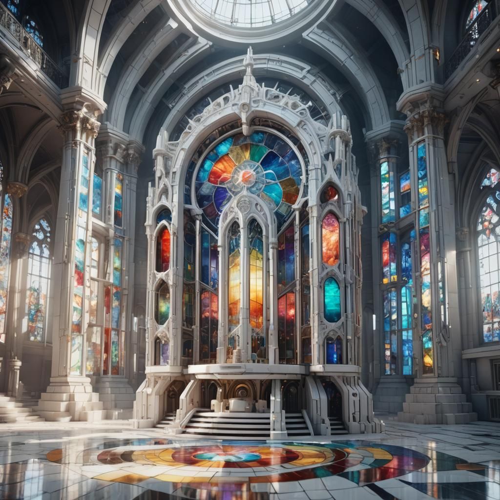 Stained Glass Mechanical Organ in Sci-Fi Style