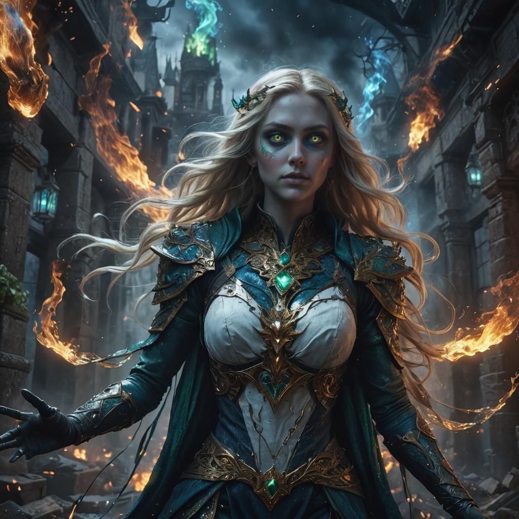 Blonde Sorceress Conjures Fire and Magic