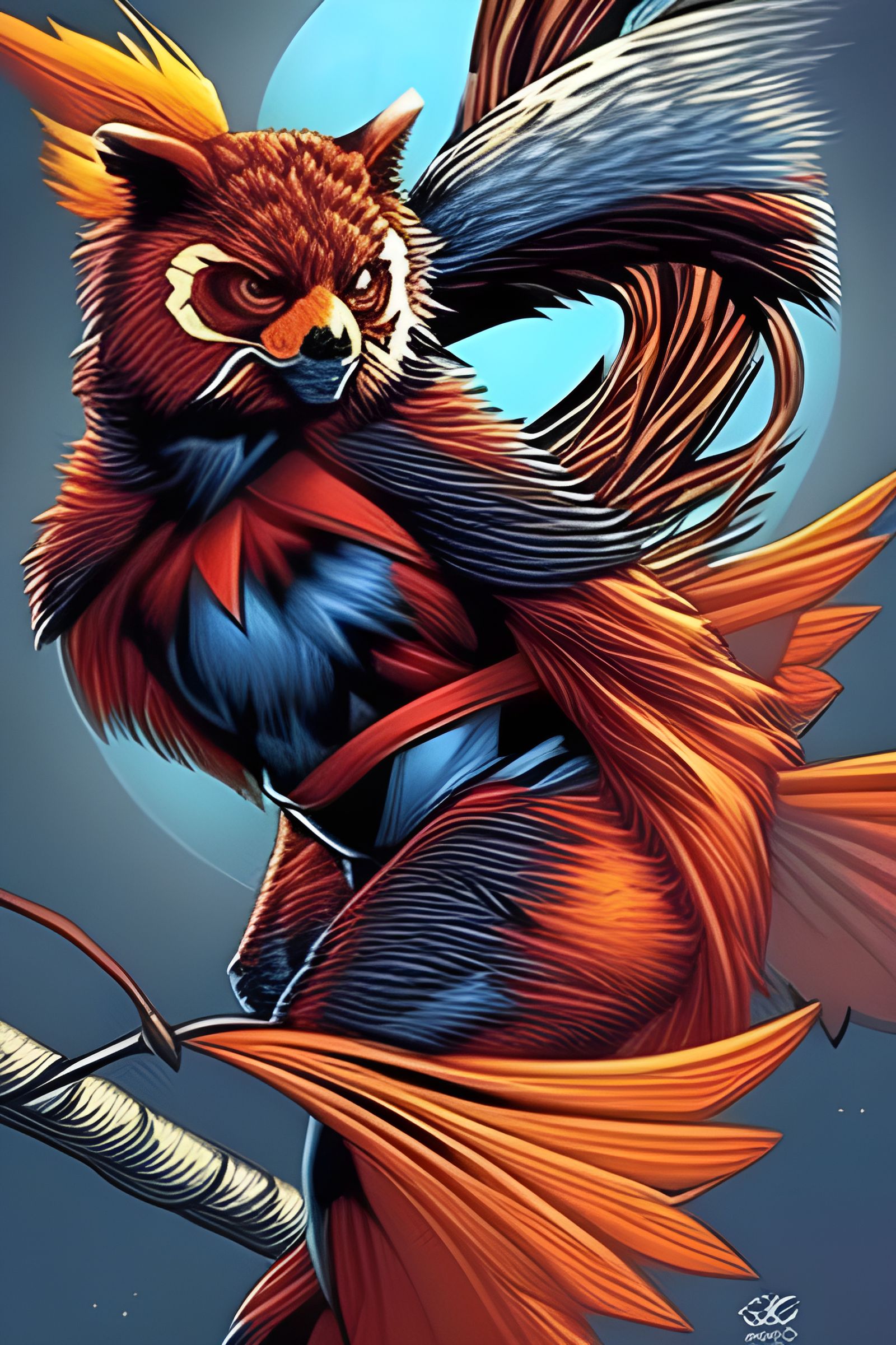 Owl, Red Panda, and Griffin Hybrid in Comic Art