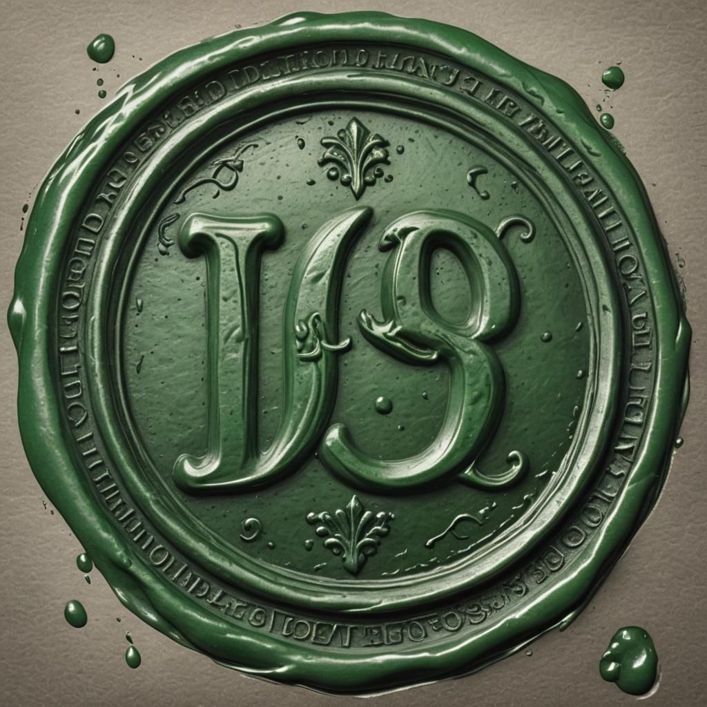 Green Wax Seal with Initial Letters in Charcoal Style