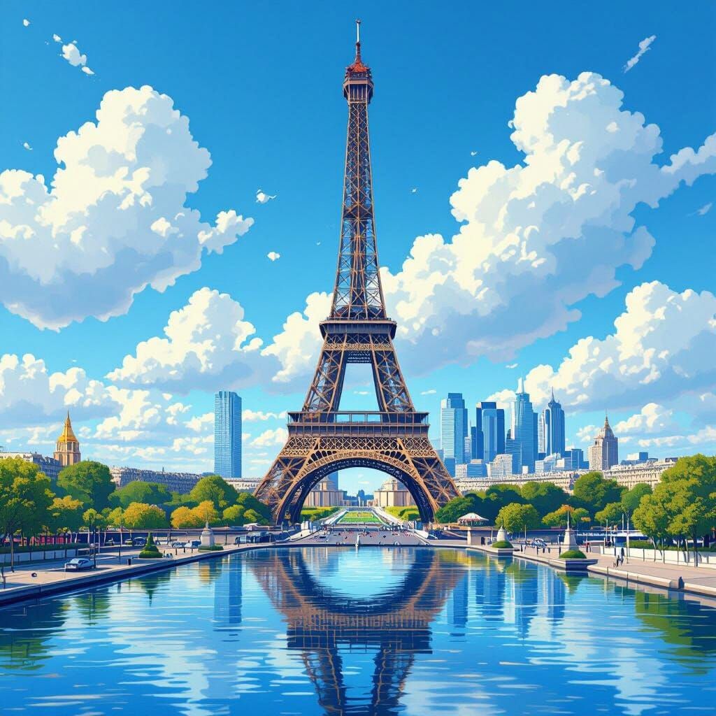 Eiffel Tower in Surreal Dreamy Parisian Landscape