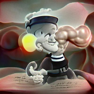 Rubber hose animation 1930s cartoon Popeye the Sailor Man volumetric lighting