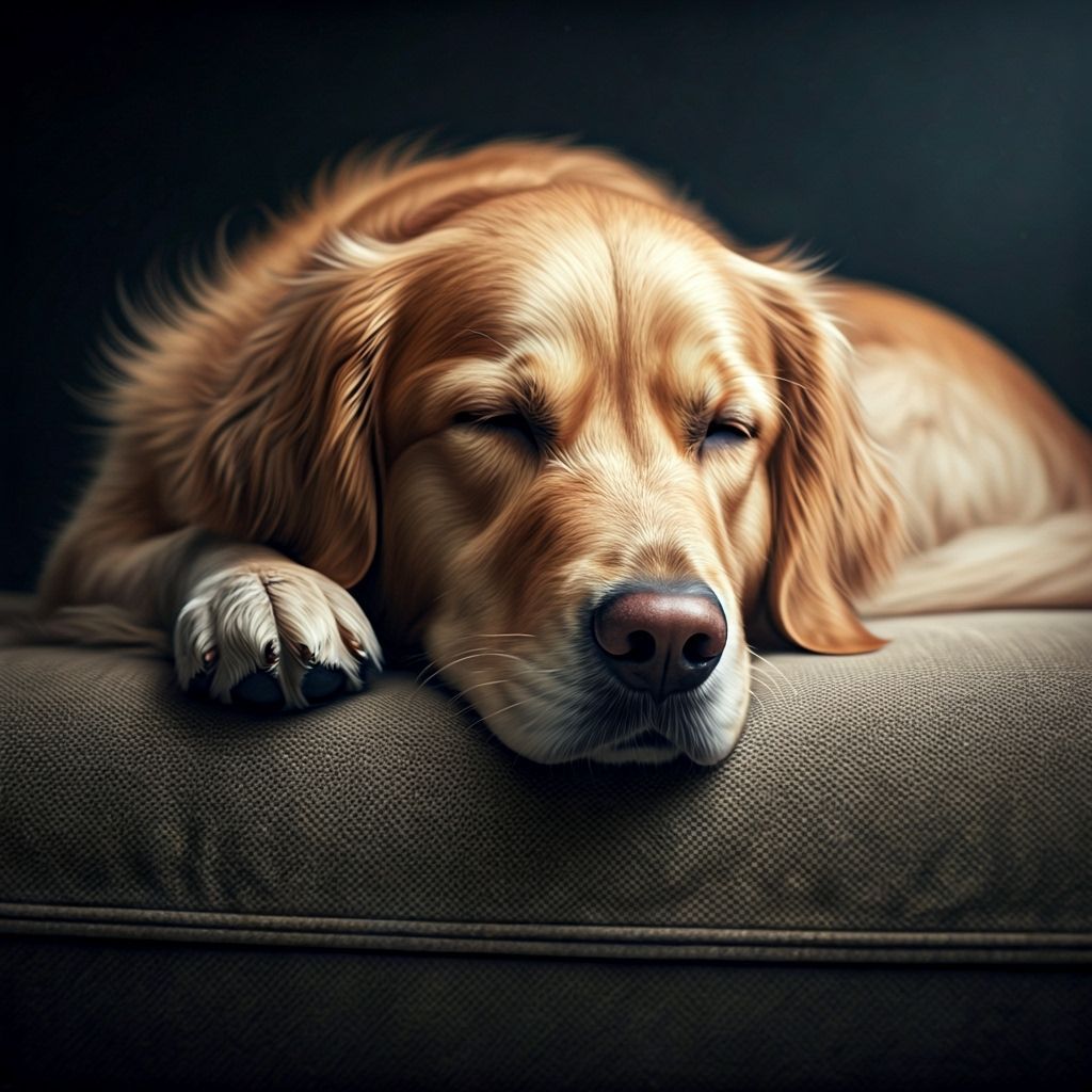 Hyperrealistic Golden Retriever Sleeping on Couch