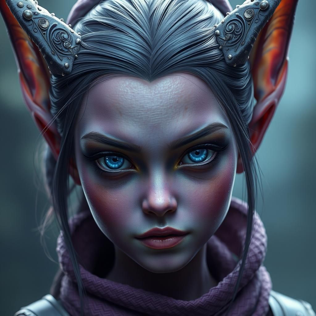 Fantasy Girl with Purple Skin in Dynamic Pose