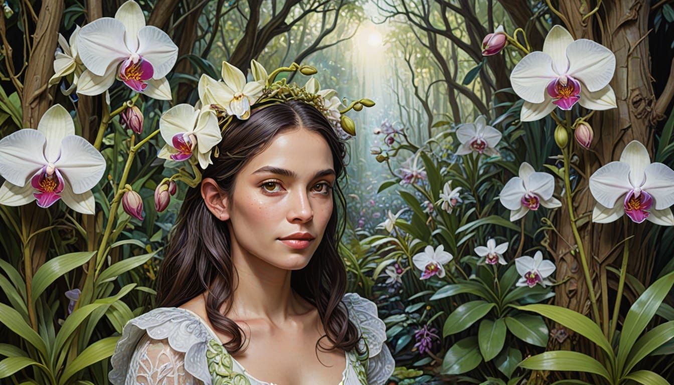 Glowing Magical Gardener in Enchanted Orchid Grove