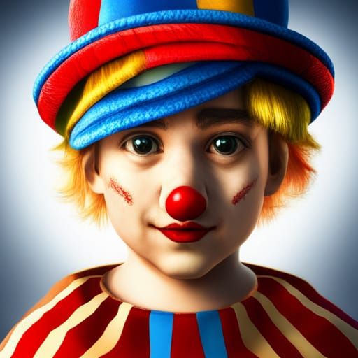 Young Boy as Circus Clown: Detailed Digital Art