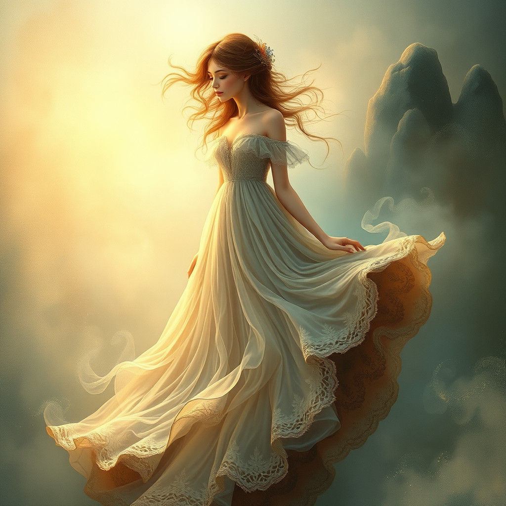 Ethereal Woman in Dreamy Mythological Illustration