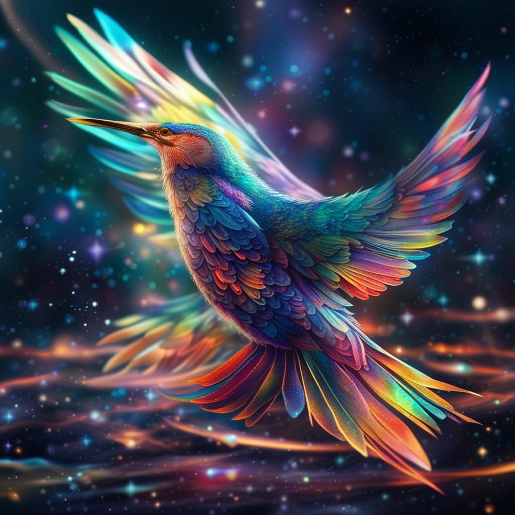Vibrant Bird in Flight: Cosmic Illustration