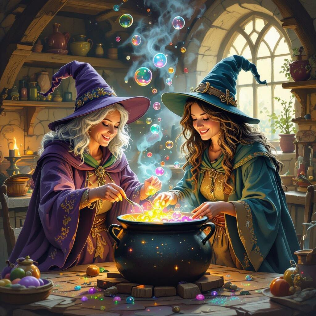 Whimsical Witches Brew Magical Potion in Kitchen