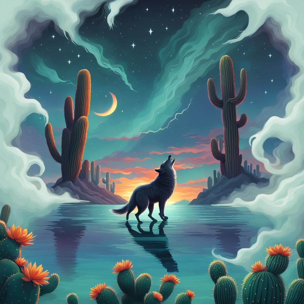 Wolf Amidst Vibrant Desert Sunset