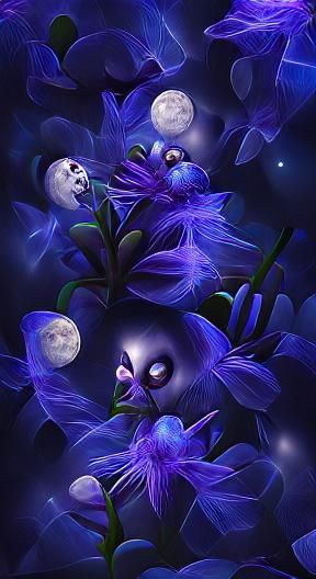 Glowing Spooky Fantasy Flowers in Moonlight