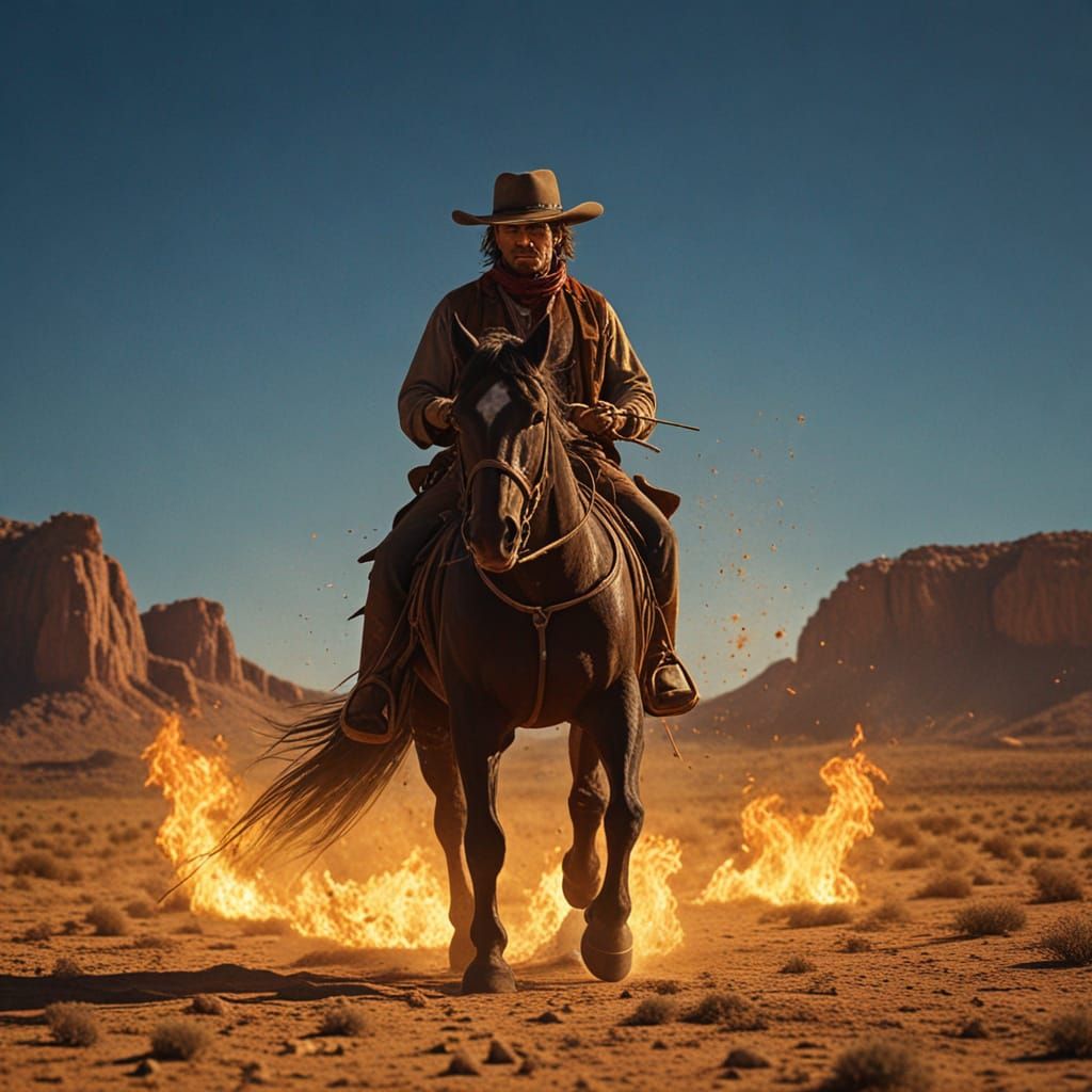 Cowboy Outlaw Rides Through Desert: Comic Book Art