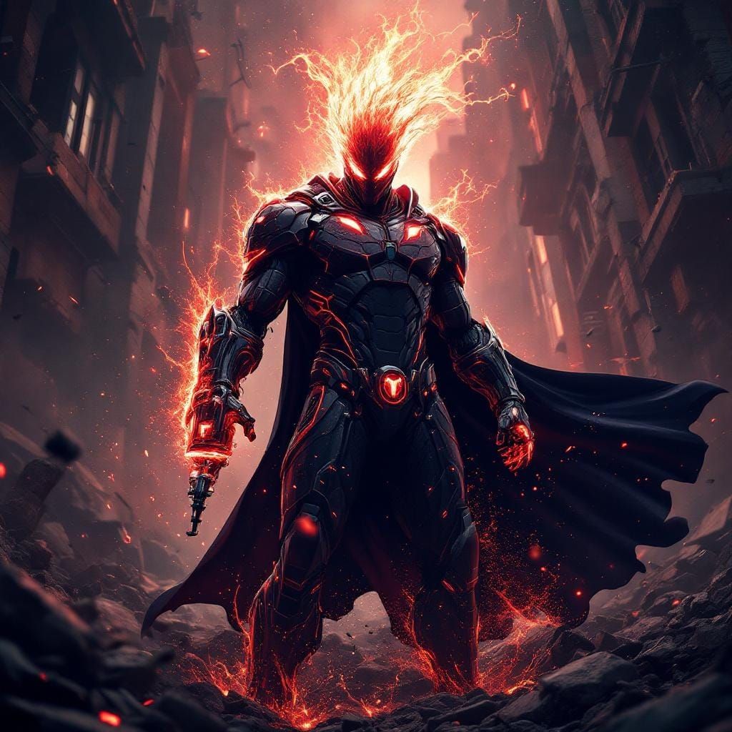 Blenderman, Marvel-Style Supervillain in Ruined City