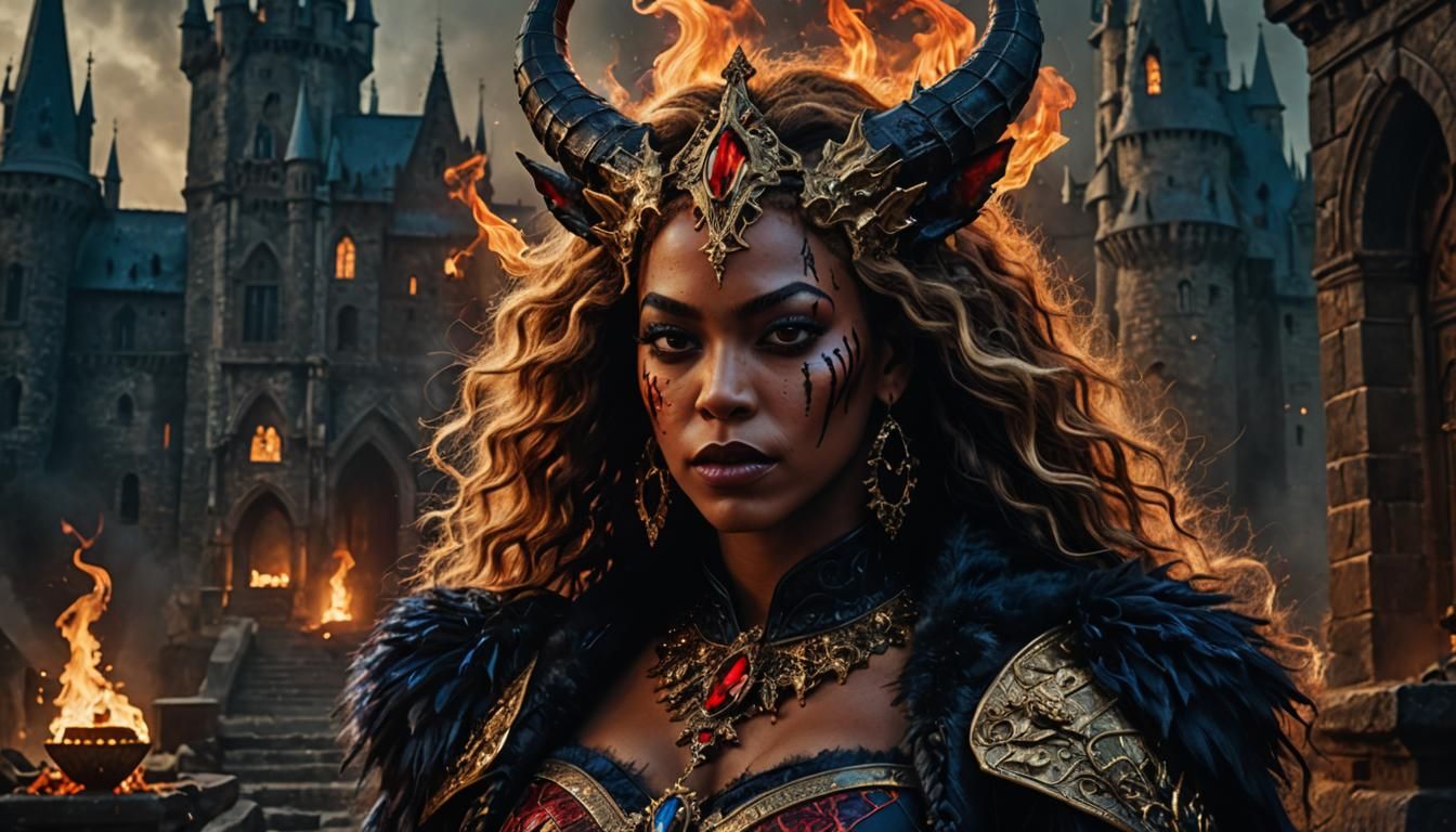 Demon Queen in Eerie Hellscape: Dark Fantasy Art