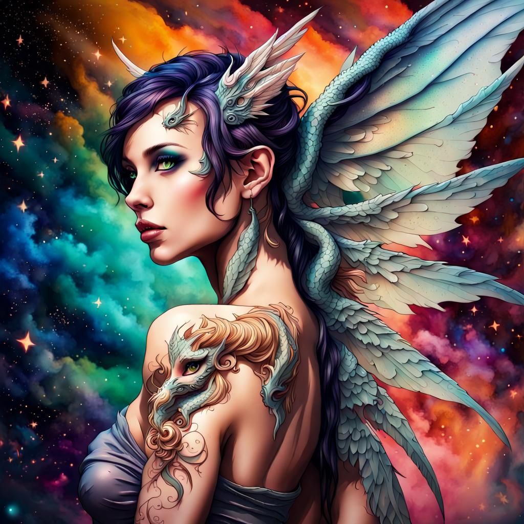Dragon Fairy with Tattered Wings in Space