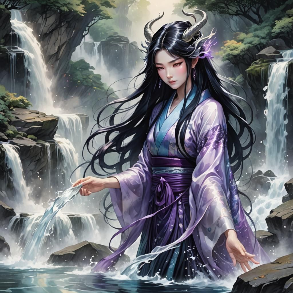 Mystical Dragon Woman Emerges: Anime Illustration