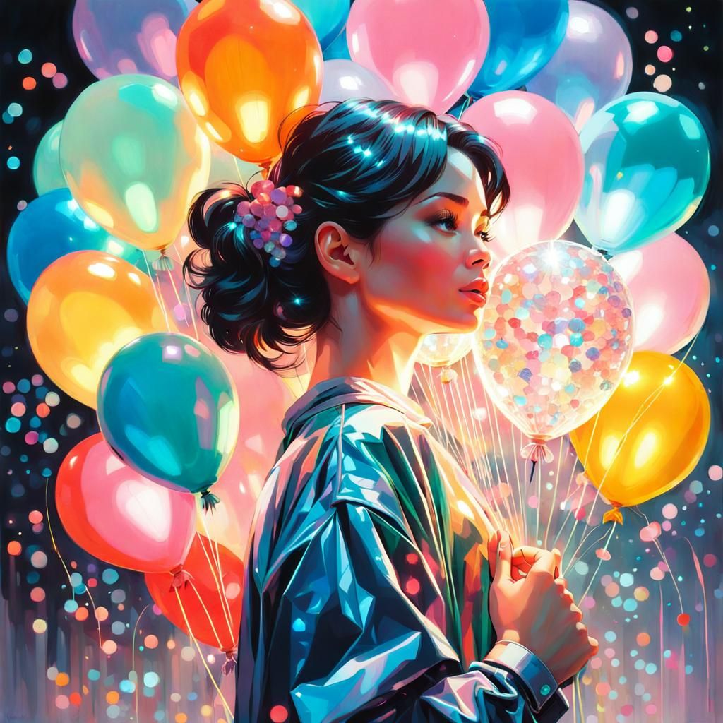 Iridescent Crystal Balloons in Digital Art Style