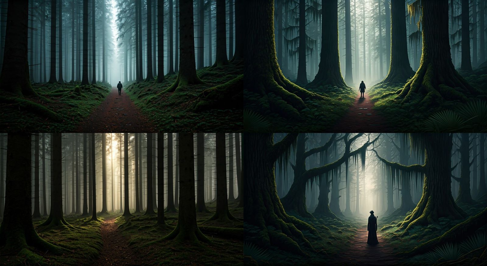 Muirwood Forest: Dark, Foggy, and Backlit