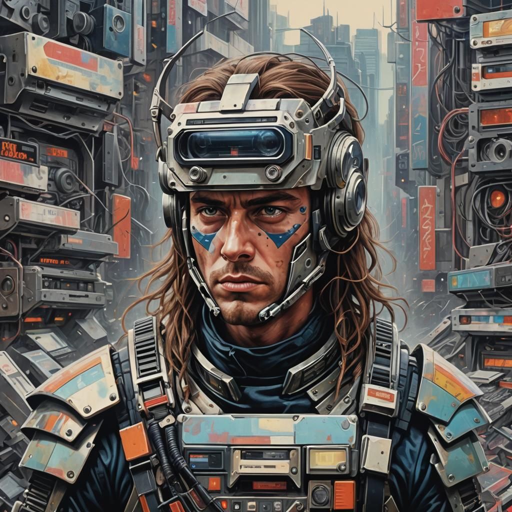 Hyperrealistic Cassette Futurism Dystopian Warrior