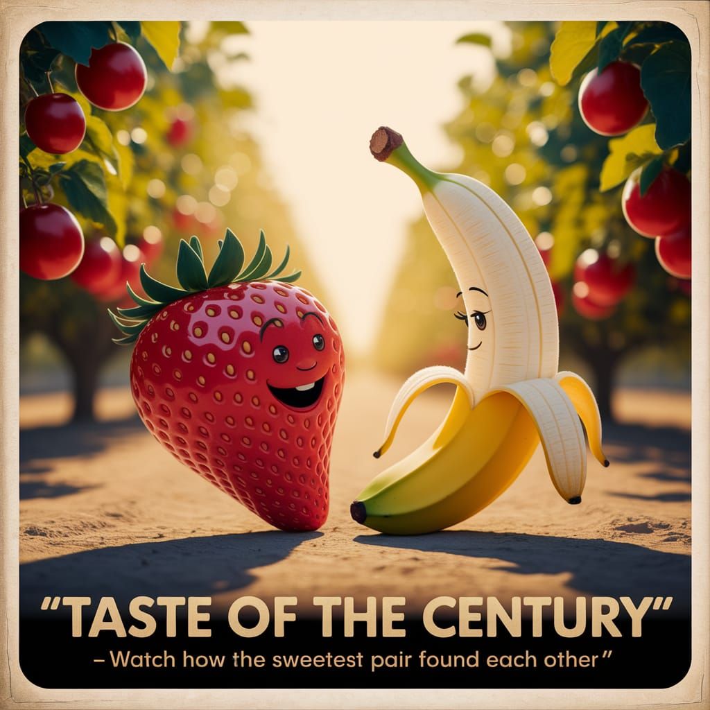 Vintage Photo: Anthropomorphic Strawberry Meets Banana