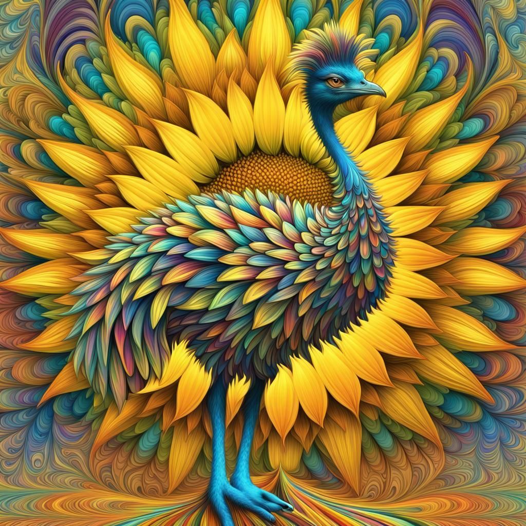 Funky Psychedelic Feathered Sunflower Emu!!!!