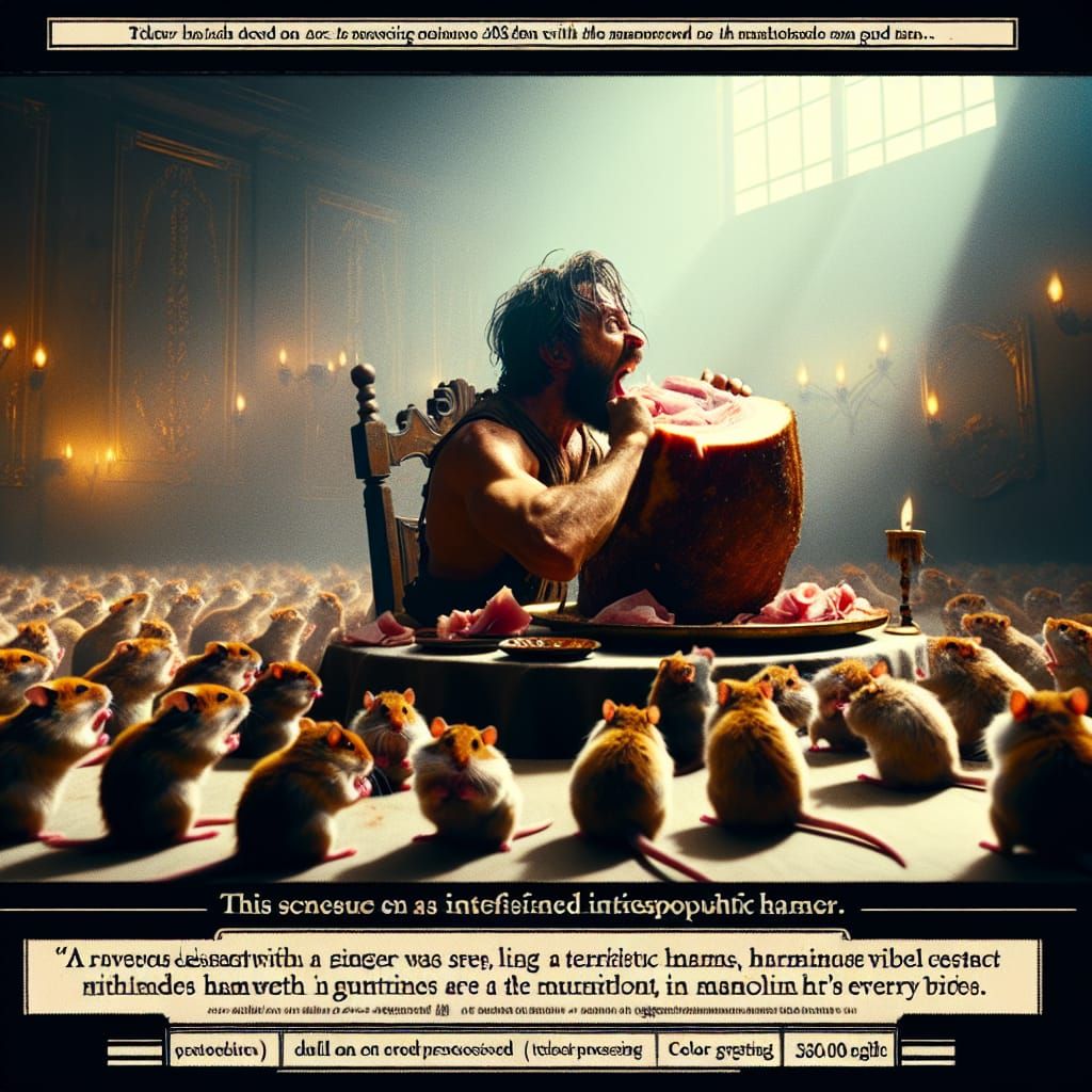 Man Eats Ham, Watched by Hamsters: Cinematic Still