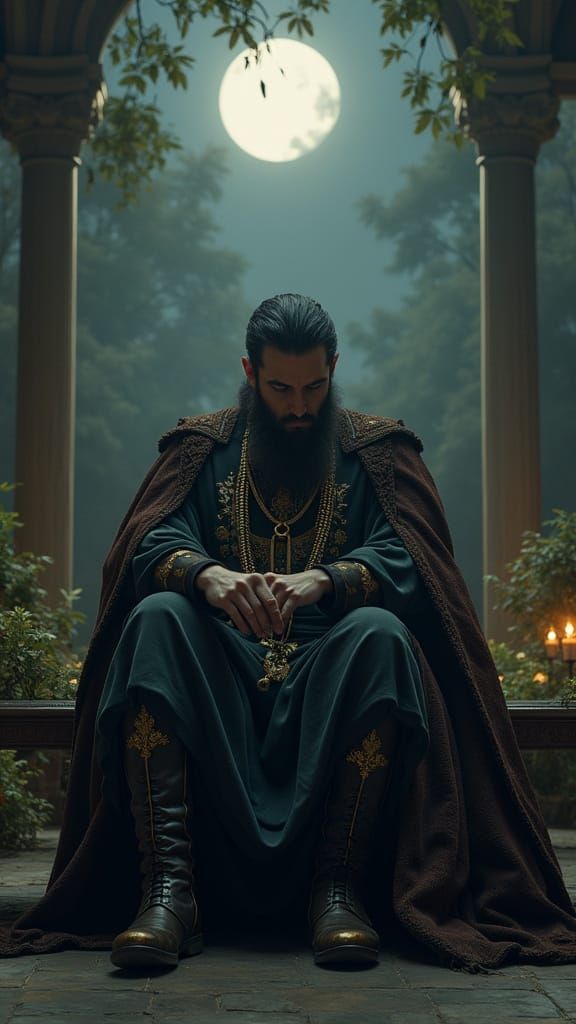 A King's Lament Under Moonlit Majesty