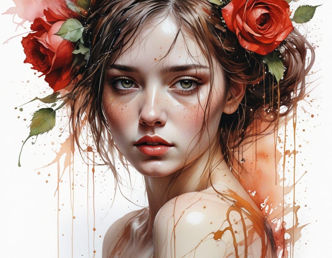 Ethereal Sunset Portrait in Watercolor