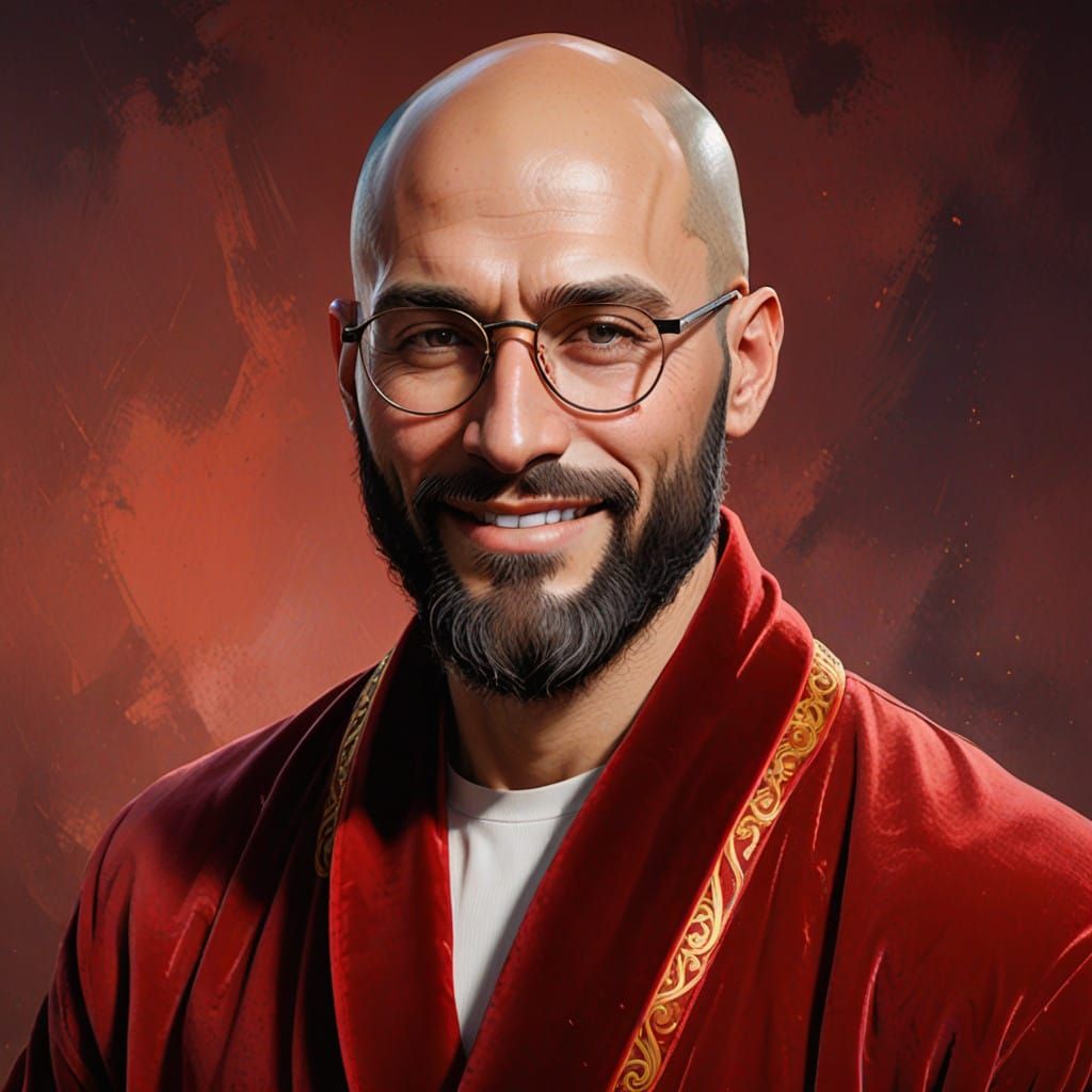 Joyful Young Man in Vibrant Red Velvet Robe