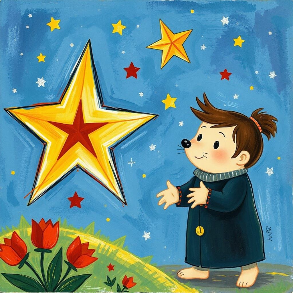 Wild Bold Fauvism fabulous shooting star, children book illustration, Potter