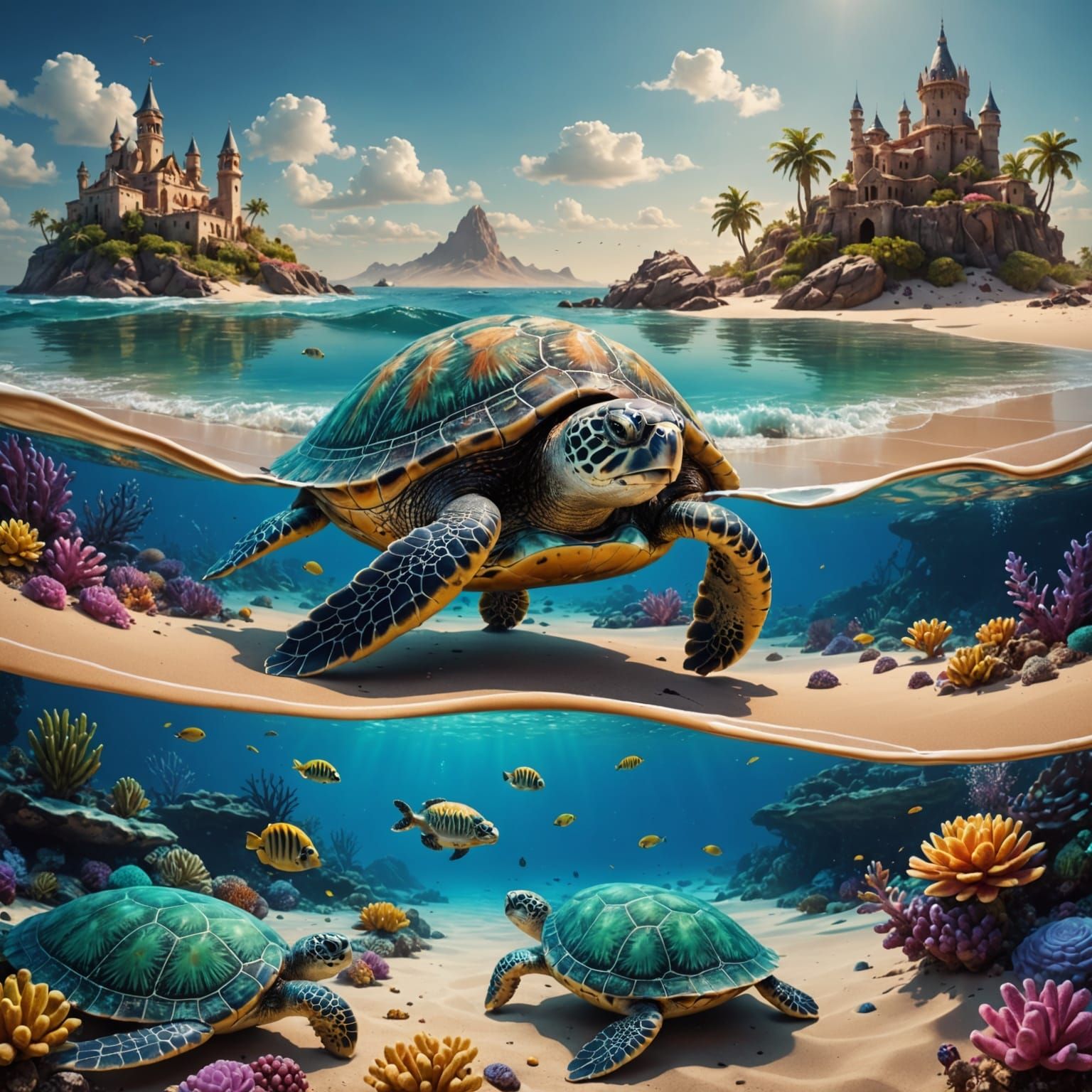 Dessert landscape overlapping a sea turtle