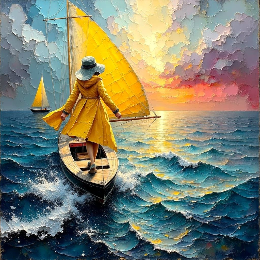 Impasto Oil Painting of a Summer Ocean Scene