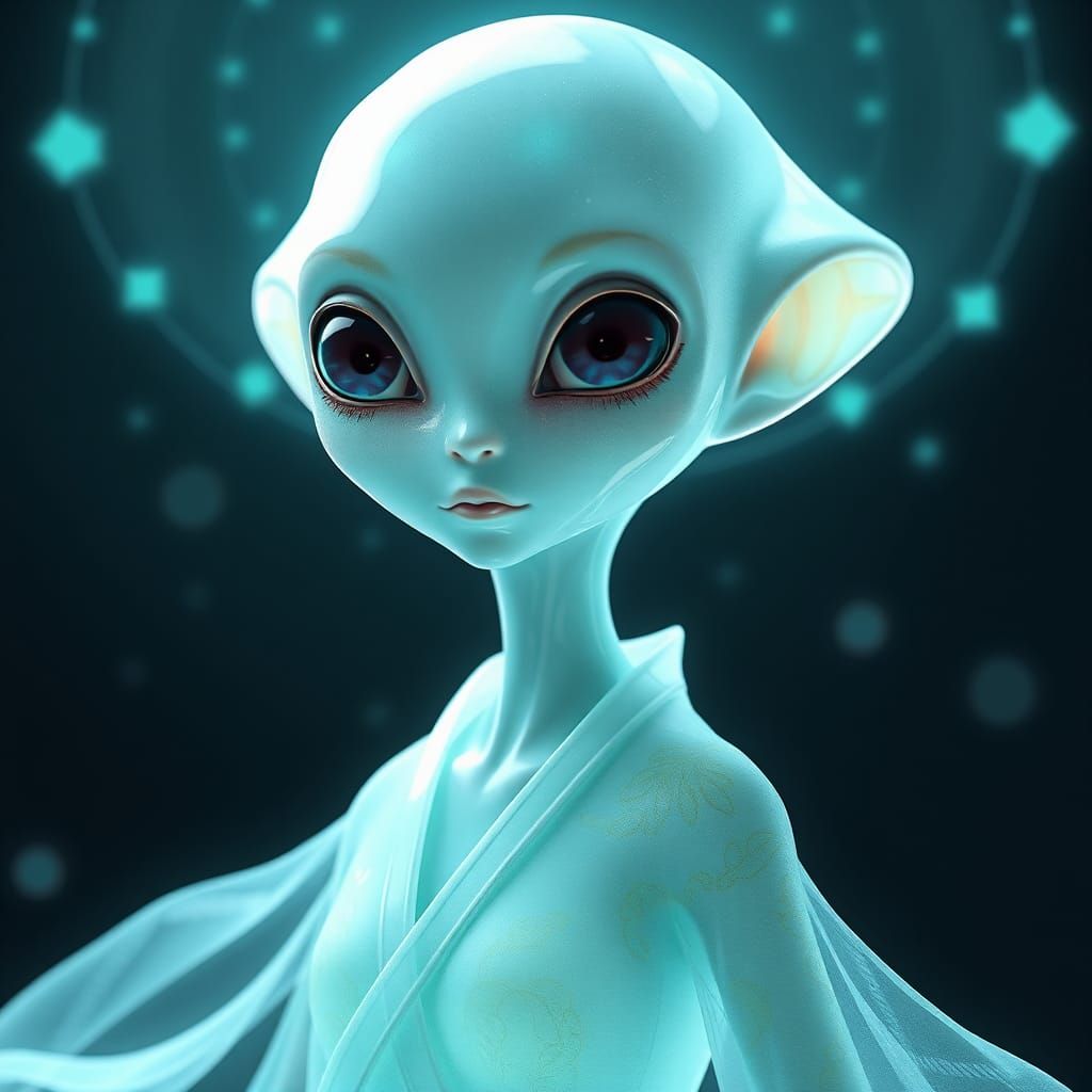 3D ethereal alien character named Lina who embodies personal...